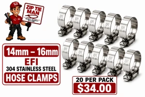 14mm – 16mm EFI 304 Stainless Steel Hose Clamps  (20 Per Pack)