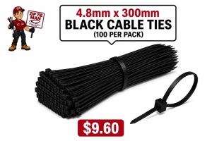 4.8 mm x 300mm Black Cable Ties 100pcs