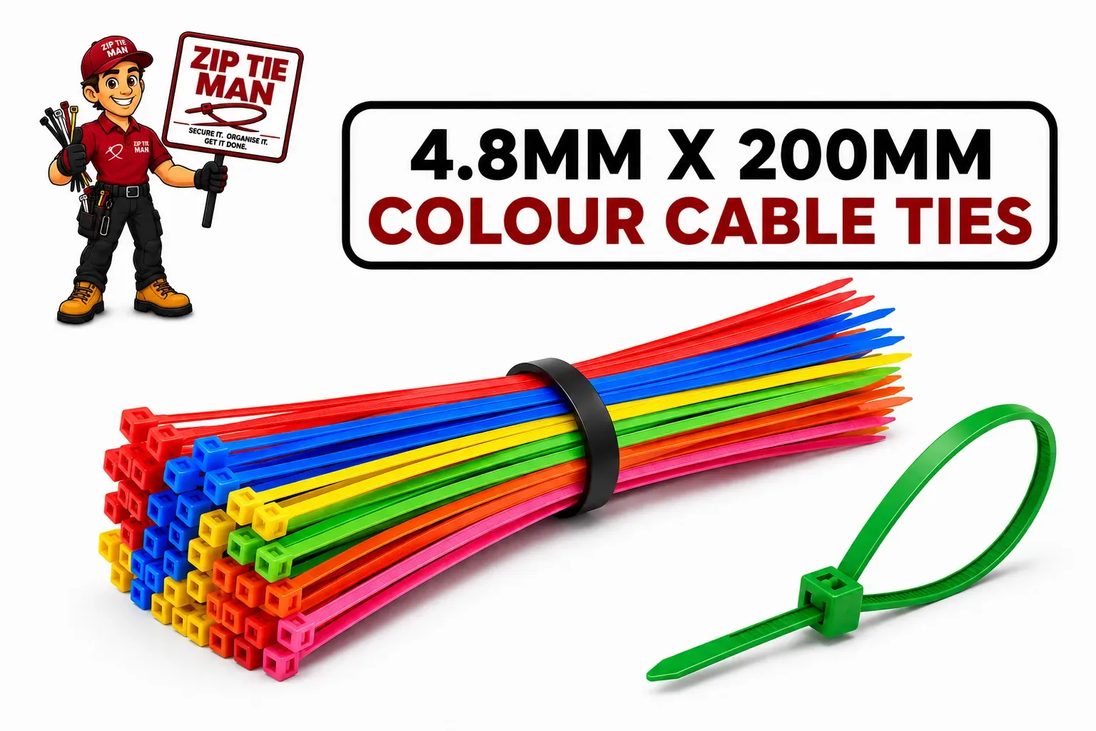 4.8MM X 200MM COLOUR CABLE TIES