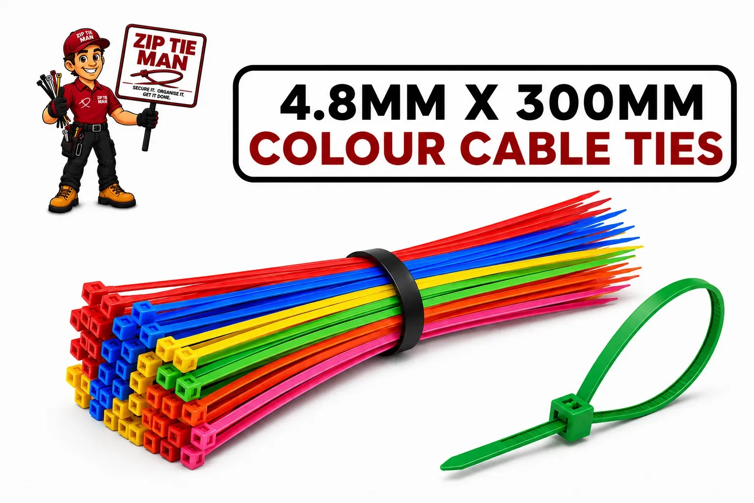 4.8MM X 300MM COLOUR CABLE TIES