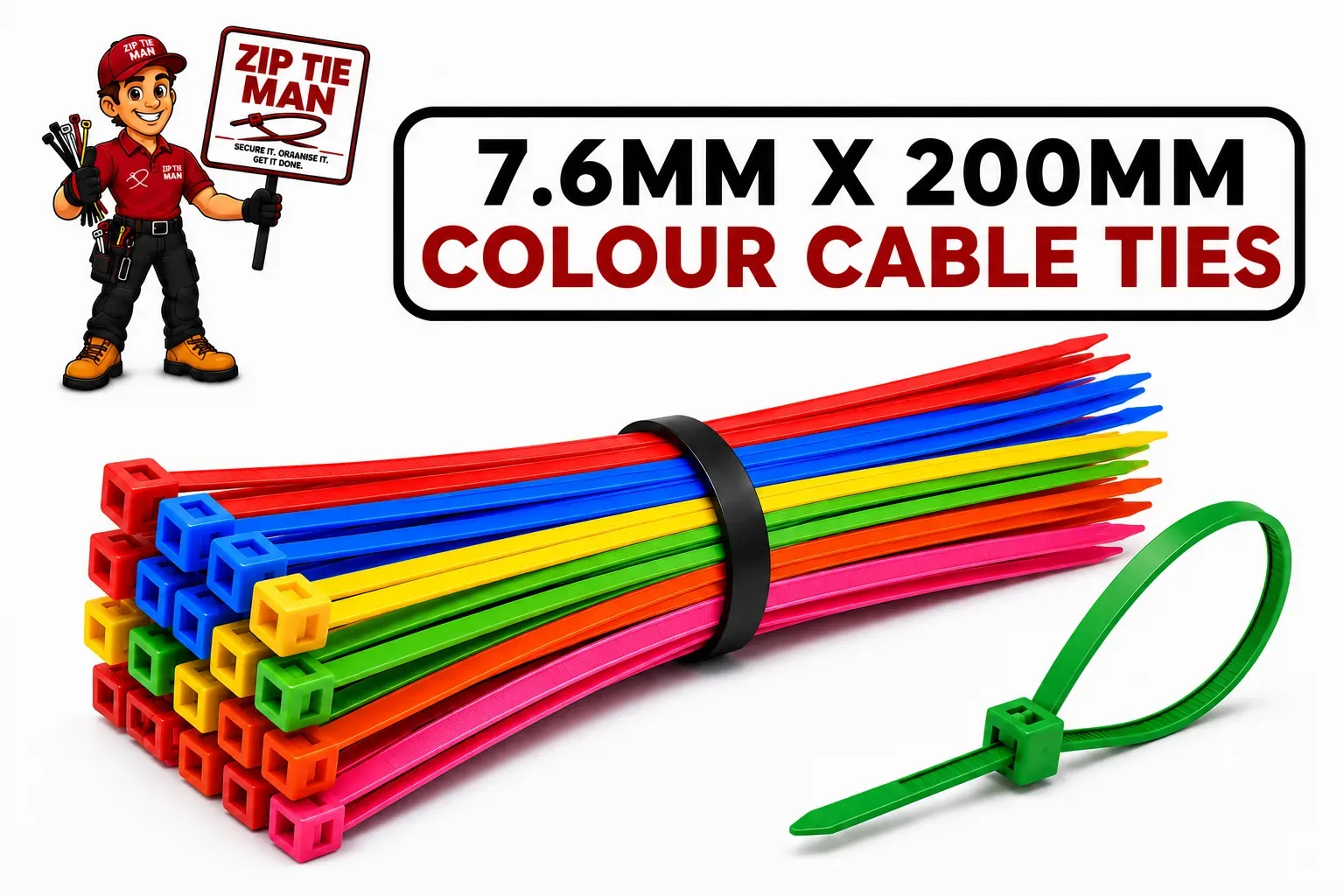 7.6MM X 200MM COLOUR CABLE TIES